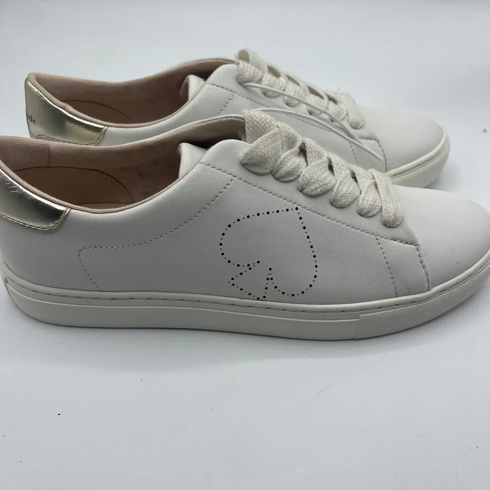 Kate Spade Angelise White Leather Sneakers Womens 10‎ B Lace Up Shoes Spade